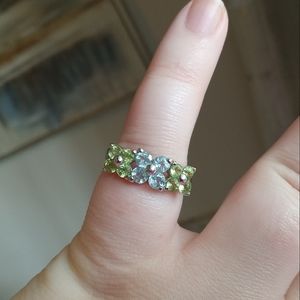 Topaz & Peridot Sterling Silver Ring Size 6 Flower Blue Green Gemstone